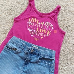 Children Place Pink Tank Top Gold Glitter Love Flower Girls Small Shirt